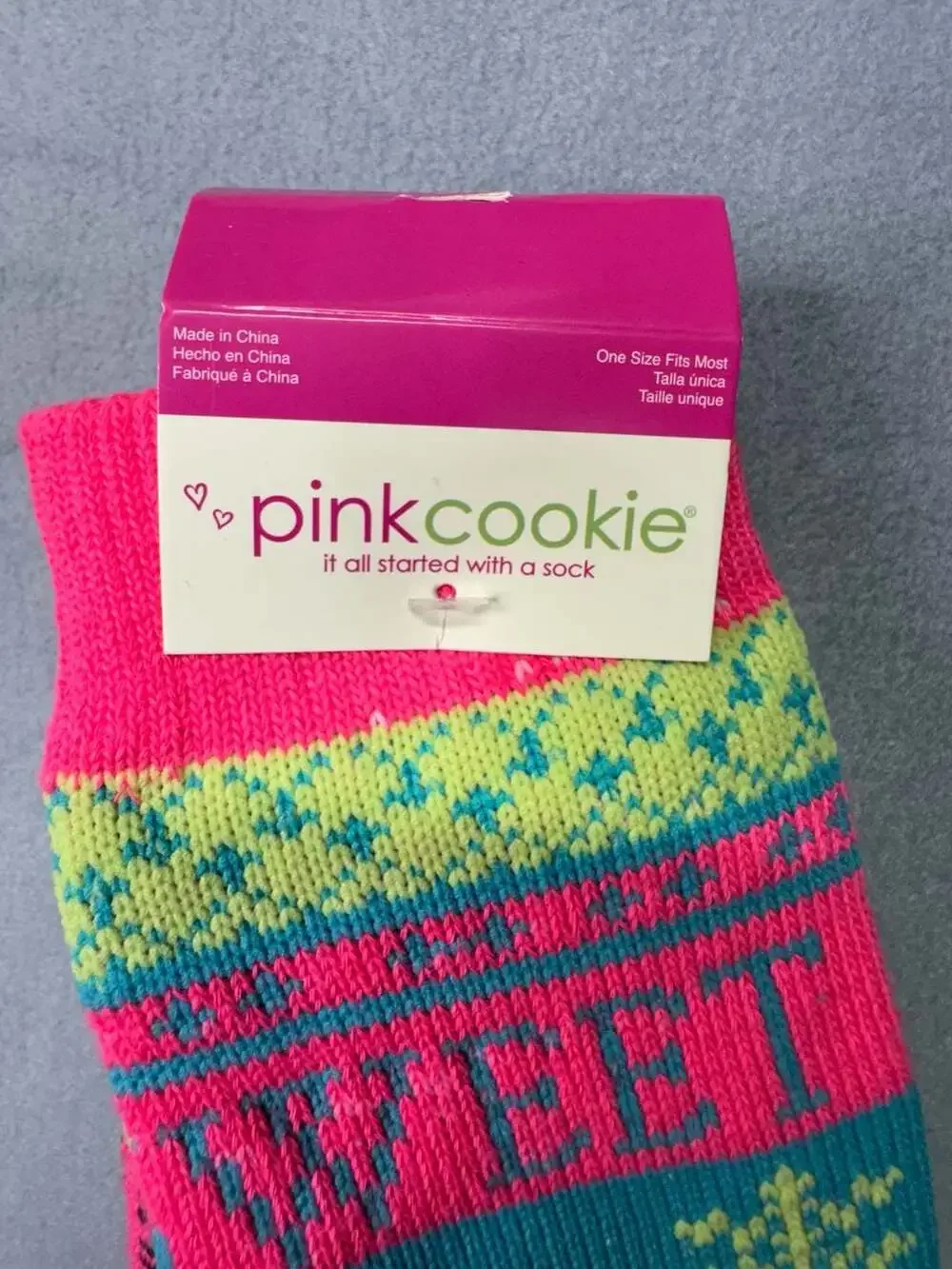 Pink Cookie Knit Bunny Sweet Print Crew Socks